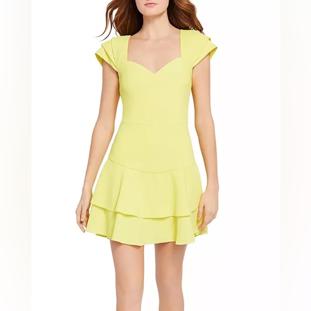 NWT alice+olivia Brinda Double Ruffle Fit & Flare Lined Sweetheart Neck Dress 10